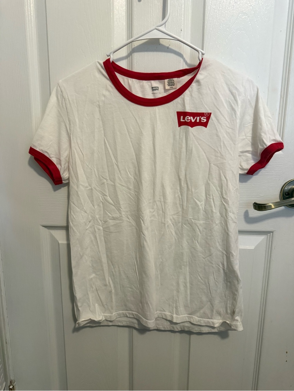 Levi's White Tee with Red Trim and Logo